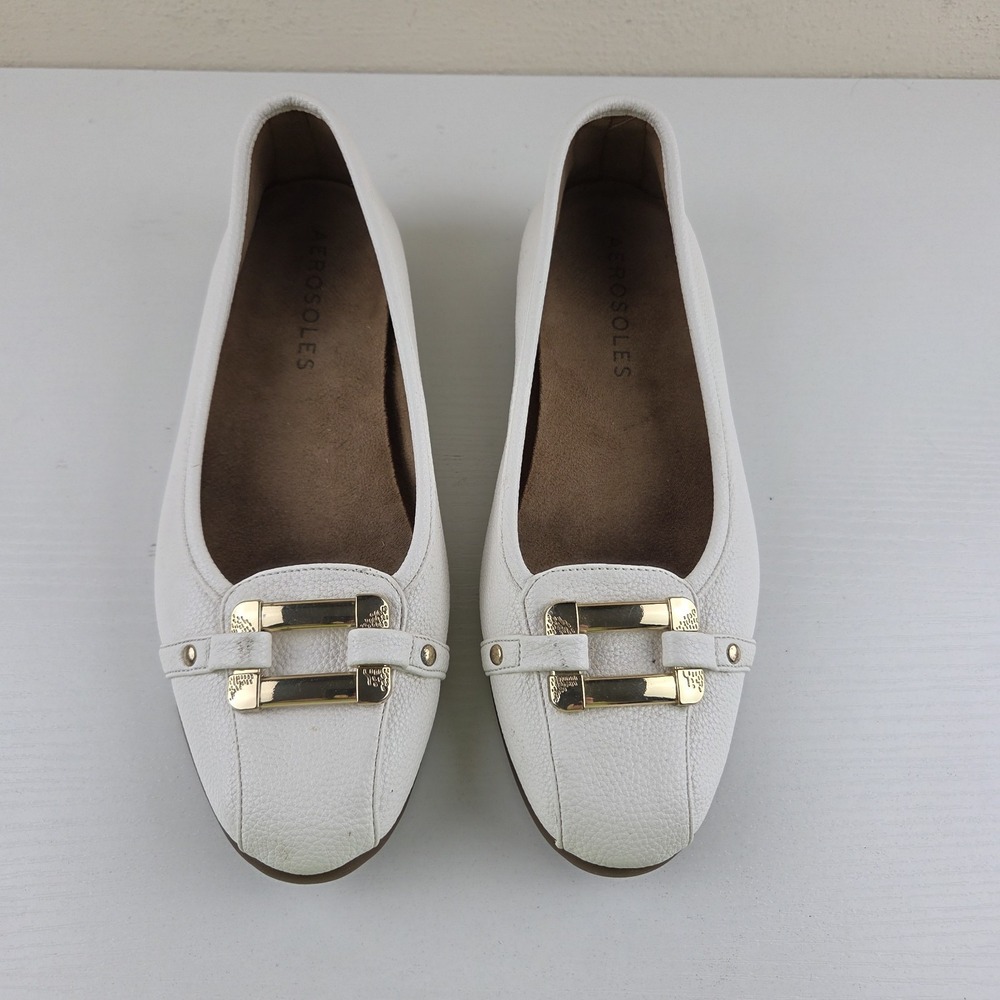 Aerosoles Sherbet Ballet Flats Off White Gold Buckle Comfort Shoes Womens Sz 8 M - Picture 4 of 12